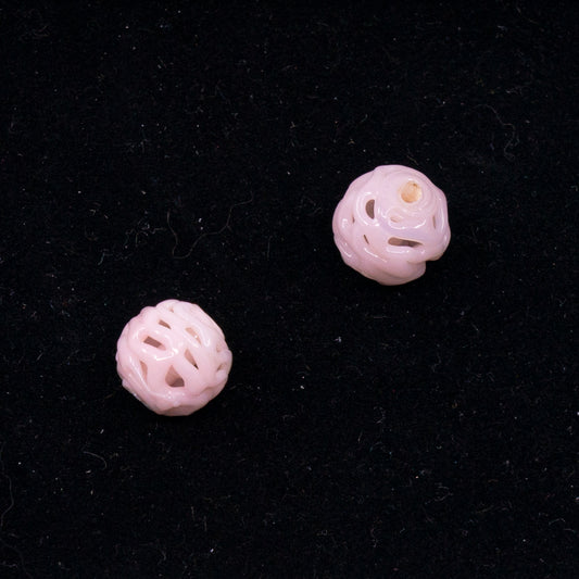 VINTAGE OUTLET 1 pc Lampwork LACE Handmade Round Beads, 9 x 9 mm, Pale Pink, Glass, Czech Republic, Antique Beads