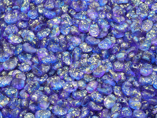 Tulip Petal Beads, Crystal Etched Blue Violet Gold Splash (00030-ETCH-48002-94401), Glass, Czech Republic