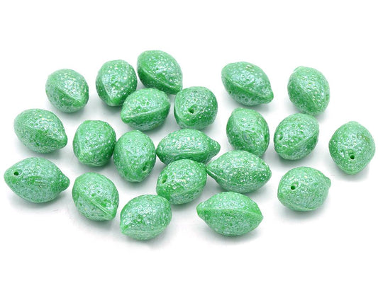 Lemon Beads, Opaque Green Hematite (53320-14400), Glass, Czech Republic