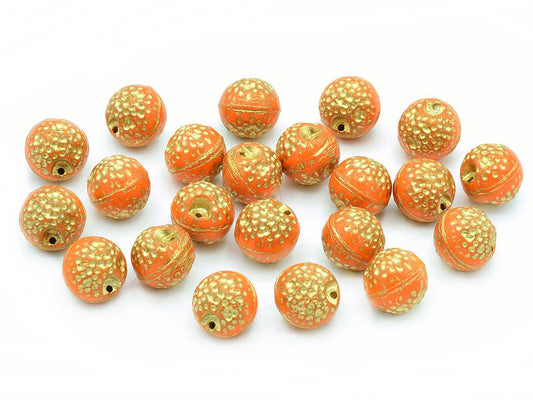 Orange Beads, Opaque Orange Gold Lined (93130-54202), Glass, Czech Republic