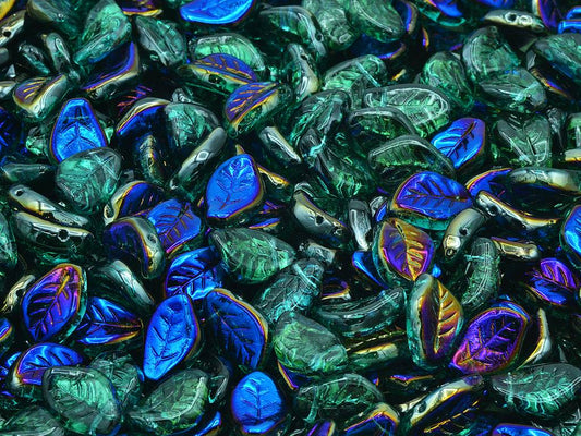 Wavy Leaf Beads, Transparent Aqua 22201 (60210-22201), Glass, Czech Republic