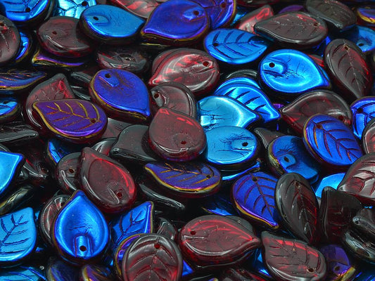 苹果叶珠，宝石红 22201 (90080-22201)，玻璃，捷克共和国