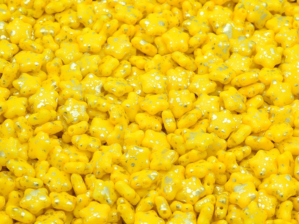 フラットスタービーズ、チョークホワイトイエローゴールドスプラッシュ（03000-13001）、ガラス、チェコ共和国