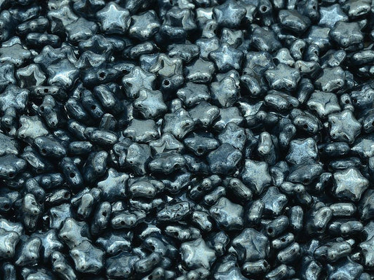 Flat Star Beads, Black Hematite (23980-14400), Glass, Czech Republic