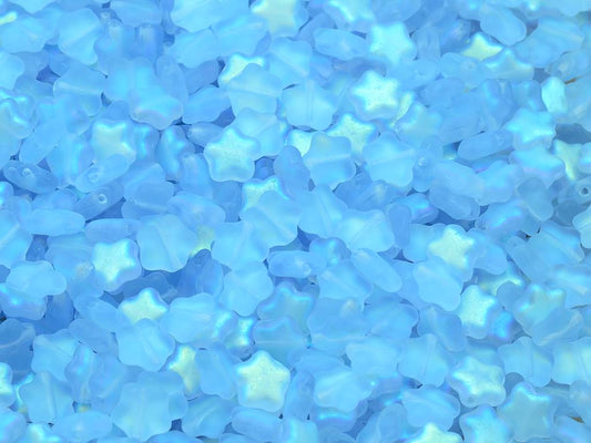 扁平星形珠，透明蓝色哑光 Ab (30010-84110-28701)，玻璃，捷克共和国