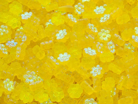 Flower Beads, Transparent Yellow Matte Ab (80020-84110-28701), Glass, Czech Republic
