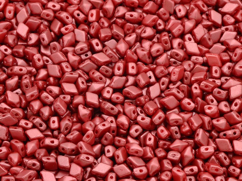 Diamonduo 2穴ビーズ ロンバス ジェムデュオ、チョークホワイトダークコーラル (03000-25010)、ガラス、チェコ共和国