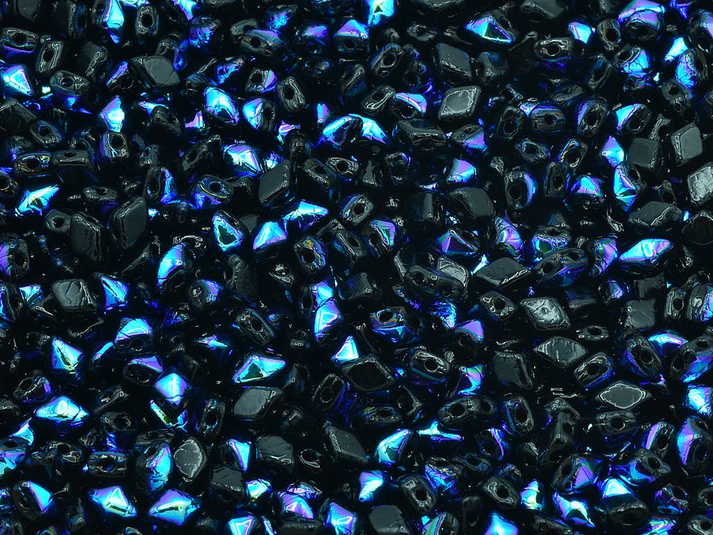 Diamonduo 2-Hole Beads Rhombus Gemduo, Black Ab (23980-28701), Glass, Czech Republic