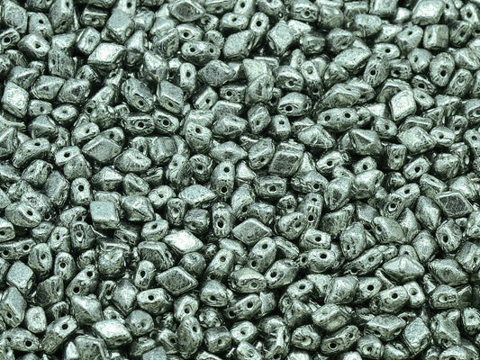 Diamonduo 2-Hole Beads Rhombus Gemduo, Black Antique Silver Patina (23980-81002), Glass, Czech Republic