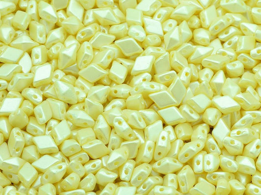 Diamonduo 2 孔珠菱形 Gemduo，奶油色粉笔白色激光蚀刻装饰 (03000-25039)，玻璃，捷克共和国