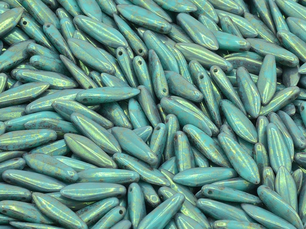 ダガービーズ、ターコイズテラコッタレッド（63130-15495）、ガラス、チェコ共和国