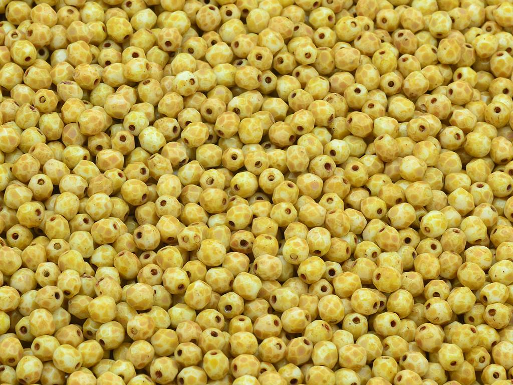 Faceted Round Fire Polished Beads, Chalk White Travertin (03000-86800), Glass, Czech Republic