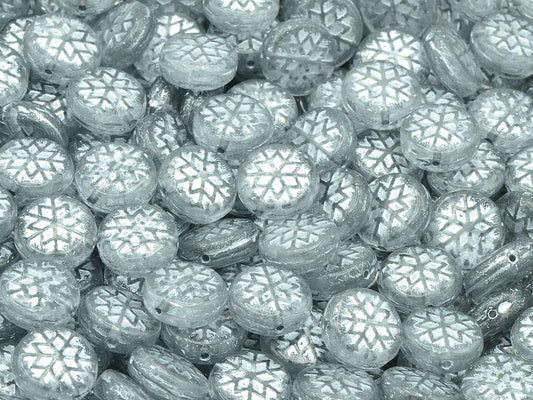 OUTLET 10 grams Snowflake Round Beads, 11 x 11 mm, Crystal Silver Lined (00030-54201), Glass, Japan