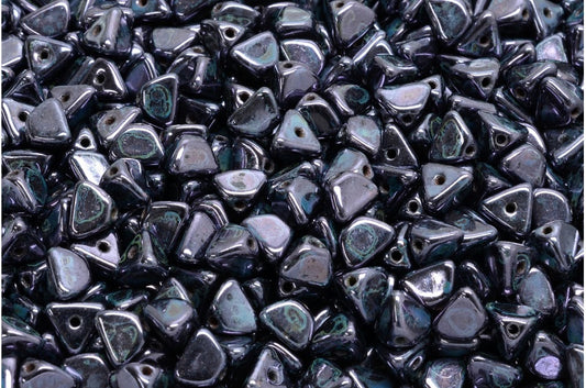 Halbe Pinch-Perlen, schwarzer Fleck mit glänzendem Blau (23980-65431), Glas, Tschechische Republik