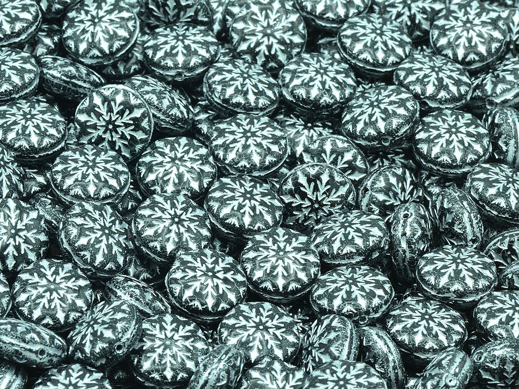 Beads With Snowflake Design 2, Black Silver Lined (23980-54201), Glass, Czech Republic