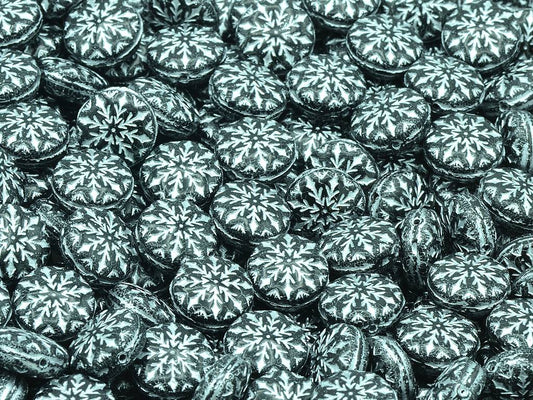 Beads With Snowflake Design 2, Black Silver Lined (23980-54201), Glass, Czech Republic