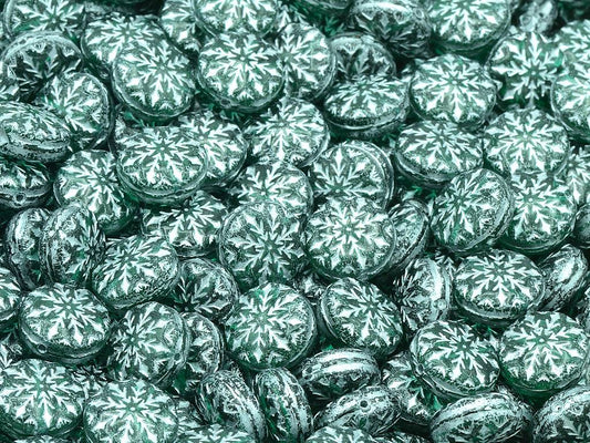 Beads With Snowflake Design 2, Transparent Green Emerald Silver Lined (50720-54201), Glass, Czech Republic