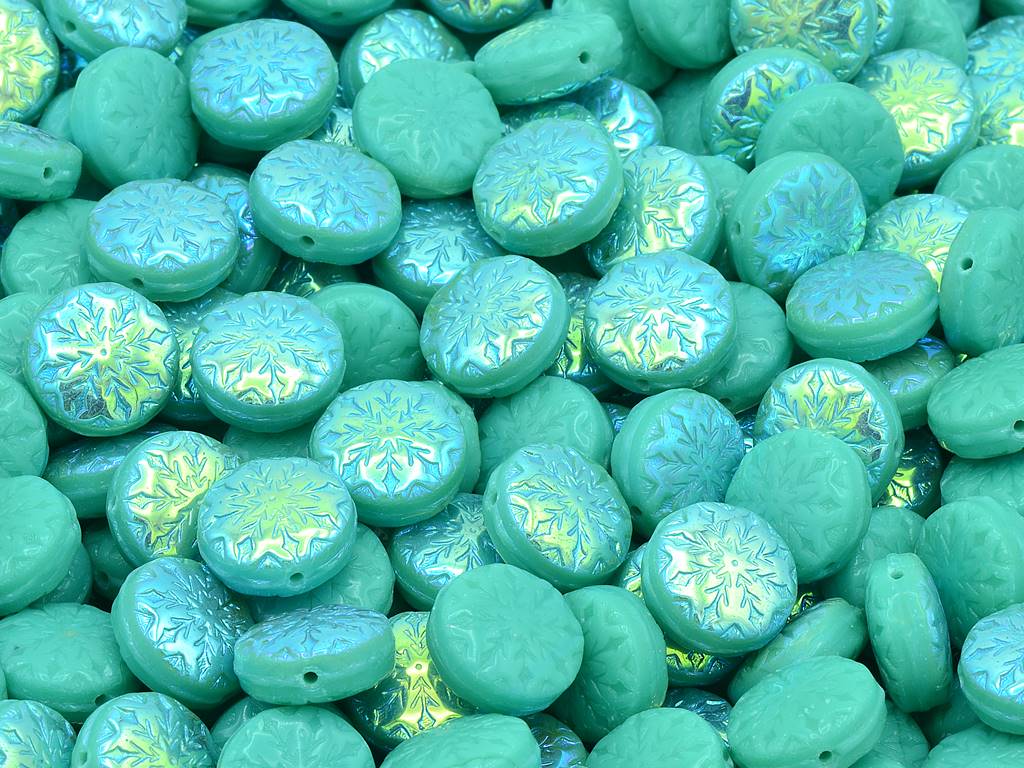 雪の結晶デザインのビーズ2、ターコイズAb（63130-28701）、ガラス、チェコ共和国