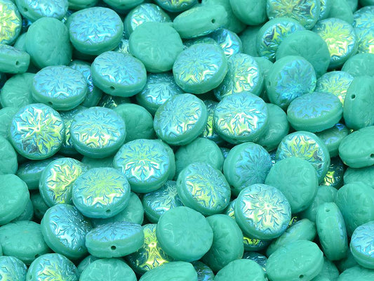 雪の結晶デザインのビーズ2、ターコイズAb（63130-28701）、ガラス、チェコ共和国