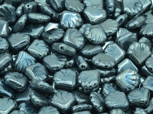 プレスビーズシェル、ブラックヘマタイト（23980-14400）、ガラス、チェコ共和国