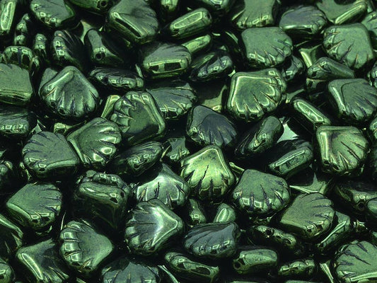 Pressed Beads Shell, Black Luster Red Full Coated (23980-14495), Glass, Czech Republic