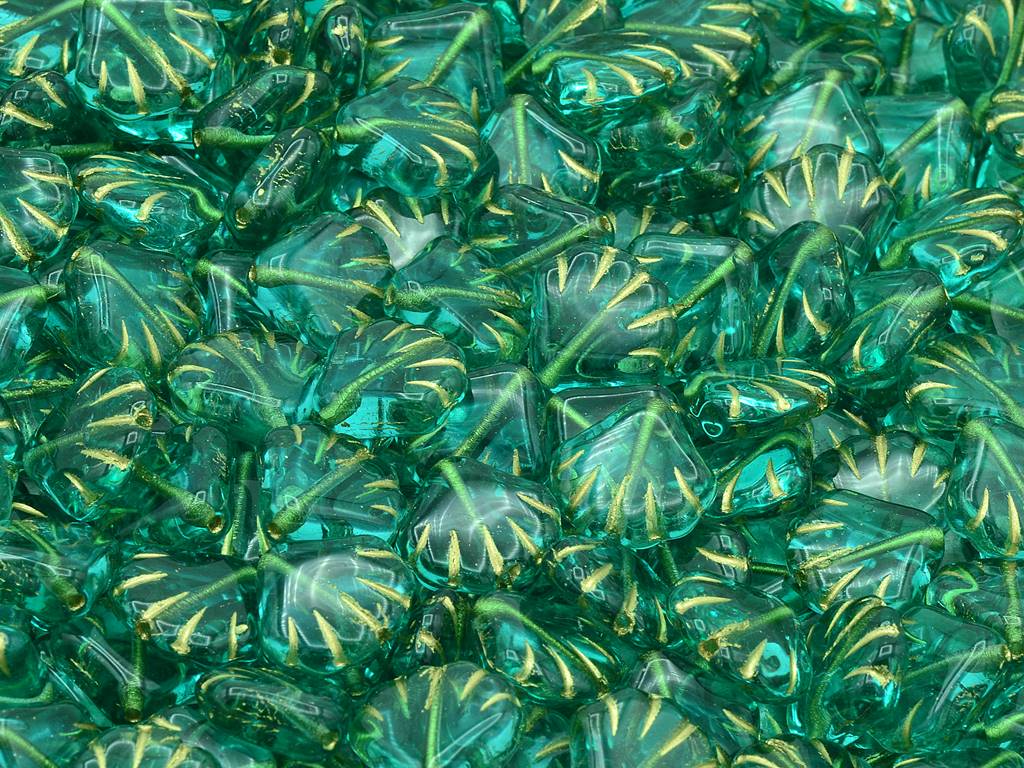 プレスビーズシェル、透明アクアゴールドライン（60200-54202）、ガラス、チェコ共和国