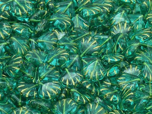 Pressed Beads Shell, Transparent Aqua Gold Lined (60200-54202), Glass, Czech Republic
