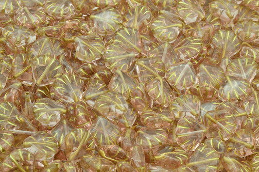 Pressed Beads Shell, Transparent Pink Gold Lined (70110-54202), Glass, Czech Republic