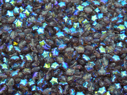 扁平星形珠，透明浅紫水晶 Ab (20050-28701)，玻璃，捷克共和国