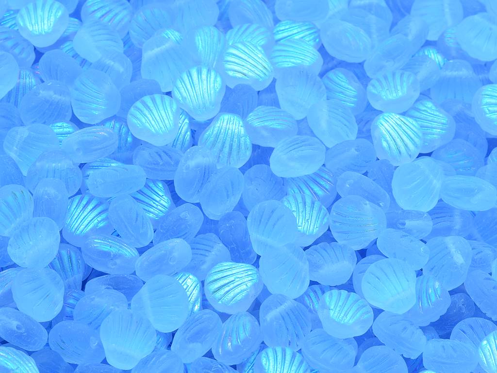 Sea Shell Pressed Beads, Transparent Blue Matte Ab (30010-84110-28701), Glass, Czech Republic