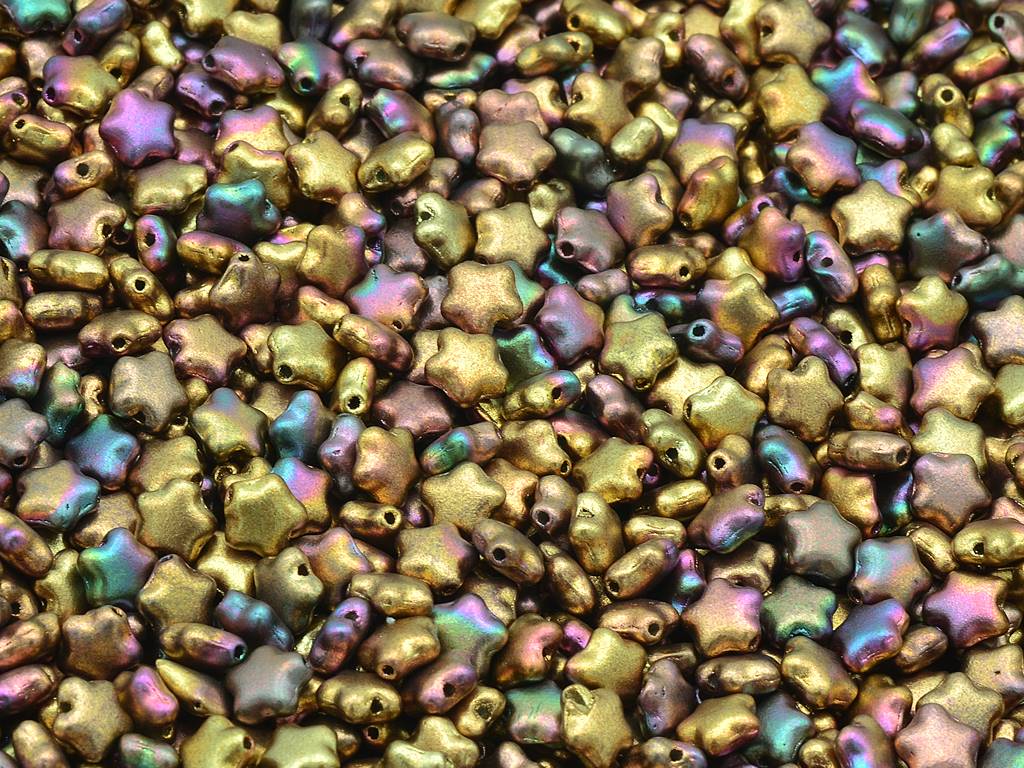 Flat Star Beads, Violet Rainbow Metallic Iris (01640), Glass, Czech Republic