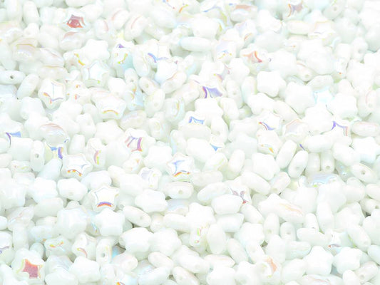 扁平星形珠，粉笔白色 Ab (03000-28701)，玻璃，捷克共和国