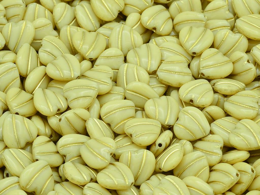 ハート型ラインビーズ、ベージュゴールドライン（13020-54202）、ガラス、チェコ共和国