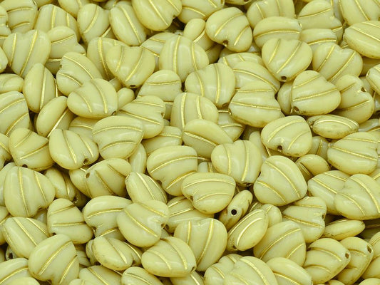 Heart With Lines Beads, Beige Gold Lined (13020-54202), Glass, Czech Republic