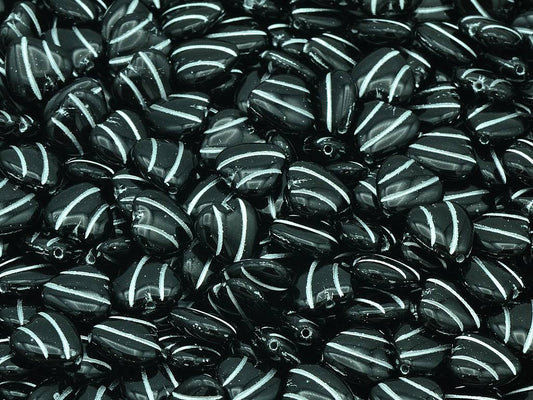 Heart With Lines Beads, Black Silver Lined (23980-54201), Glass, Czech Republic