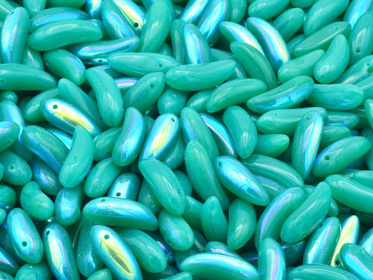 Banana Beads, Opal Emerald Ab (52050-28701), Glass, Czech Republic