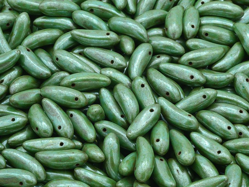 バナナビーズ、オパールエメラルドステイン、光沢アンバー（52050-65401）、ガラス、チェコ共和国