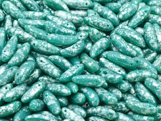Banana Beads, Opal Emerald Silver Splash (52050-94400), Glass, Czech Republic