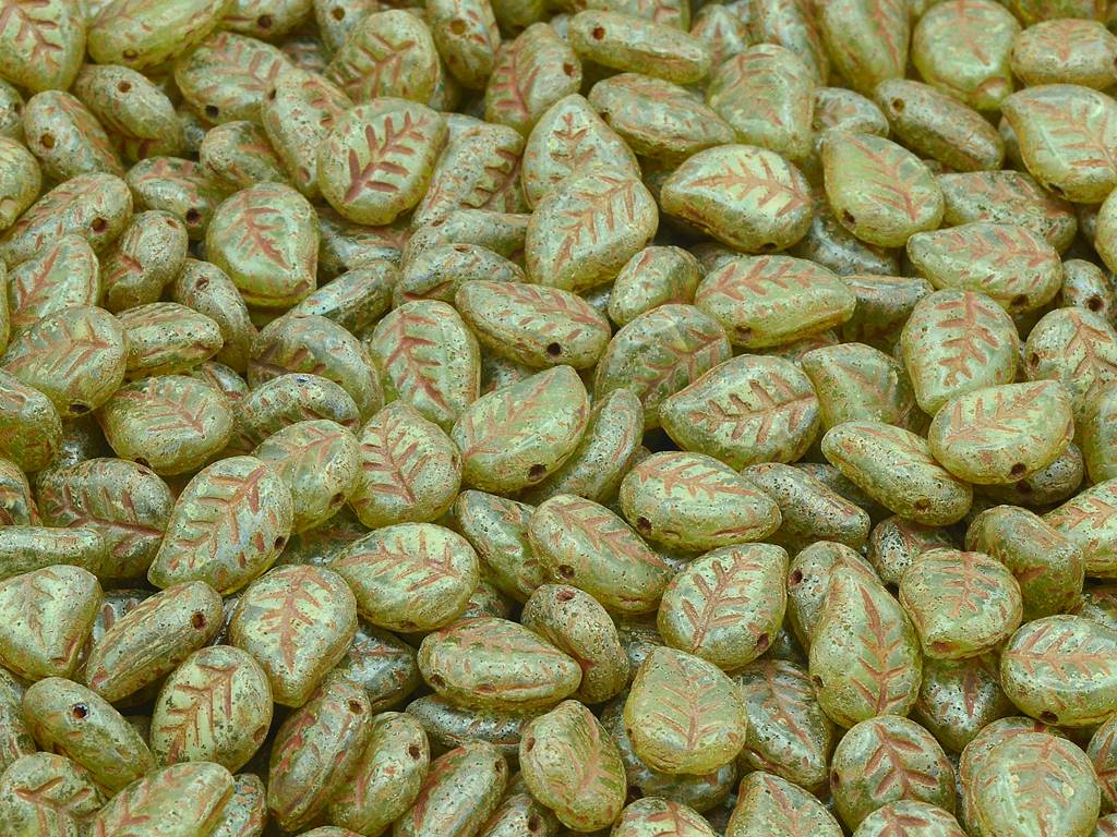 Nice Leaf Beads, Transparent Green Travertin (50220-86800), Glass, Czech Republic