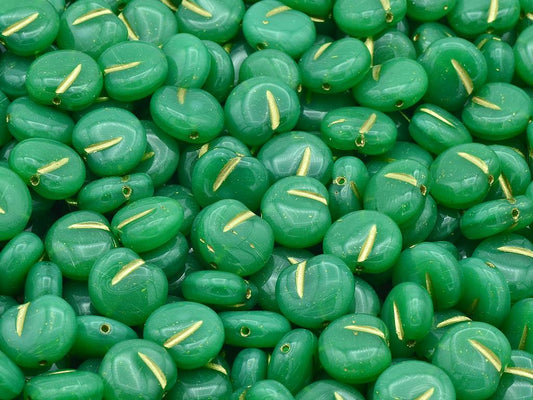 Apple Fruit Beads, Silk Green Gold Lined (52030-54202), Glass, Czech Republic
