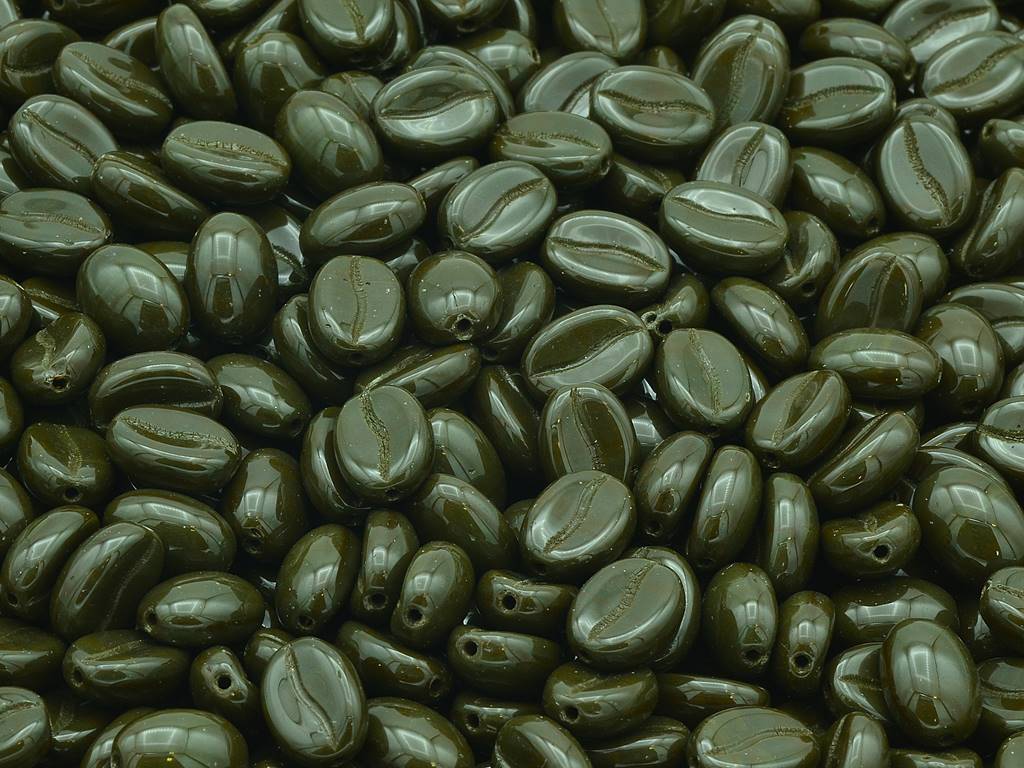 コーヒー豆ビーズ、ダークグリーン（13720）、ガラス、チェコ共和国