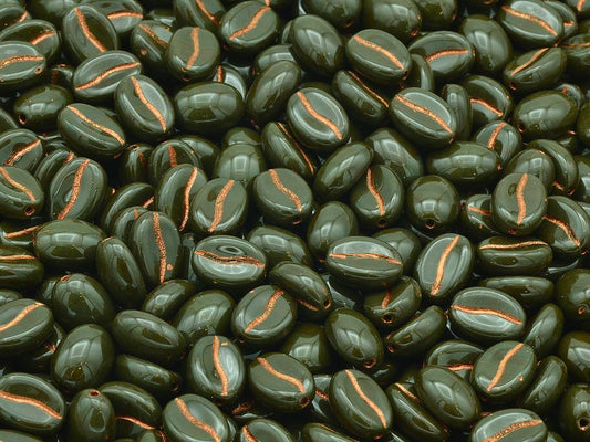 Coffee Bean Beads, Dark Green Copper Lined (13720-54307), Glass, Czech Republic