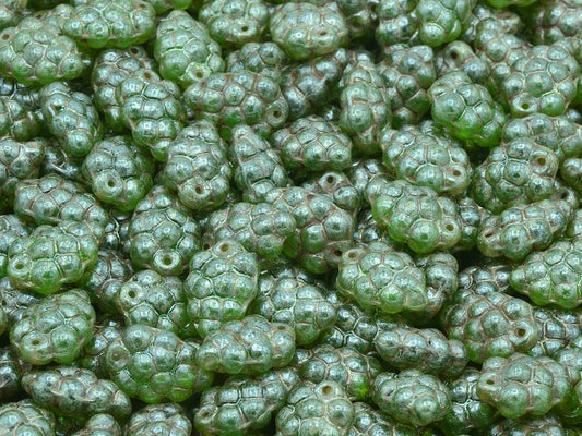 Grape Beads, Transparent Green Stain With Luster Amber (50410-65401), Glass, Czech Republic
