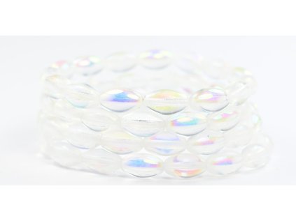 OUTLET 10 grams Olive Oval Pressed Glass Beads, 14 x 8 mm, Crystal Ab (00030-AB), Glass, Czech Republic