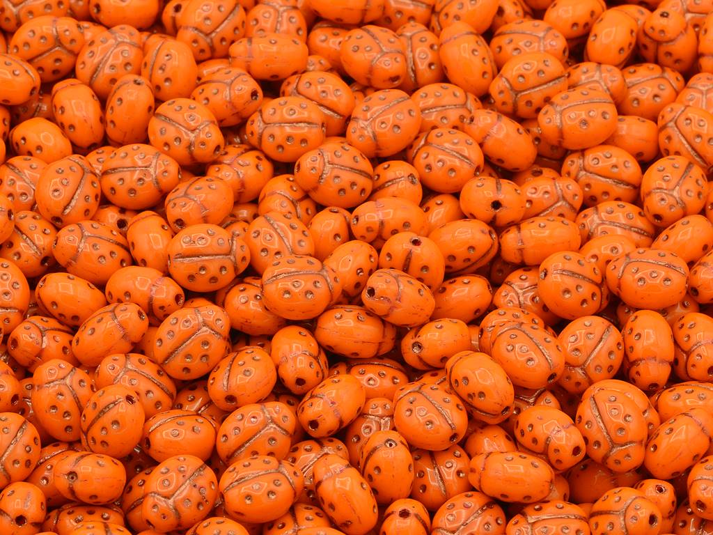 Ladybird Beads, Opaque Yellow Copper Lined (93120-54307), Glass, Czech Republic