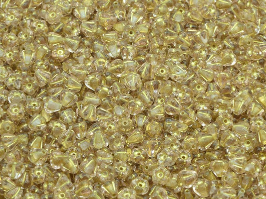 Bell Flower Beads, Transparent Pink Gold Lined (70120-54202), Glass, Czech Republic