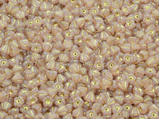 Bell Flower Beads, Opal Pink Gold Lined (71000-54202), Glass, Czech Republic