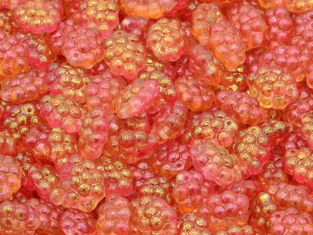 グレープビーズ、クリスタルレッドオレンジ（00030-48816）、ガラス、チェコ共和国