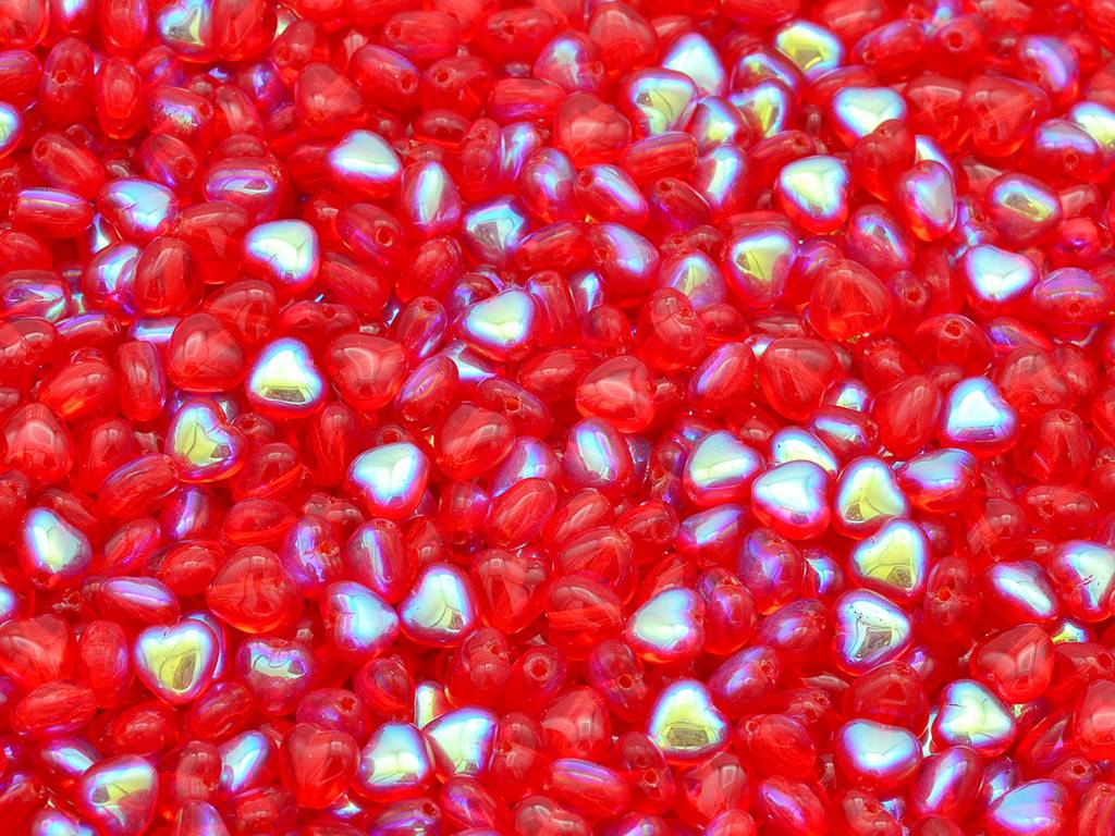 Heart Beads, Ruby Red Ab (90080-28701), Glass, Czech Republic