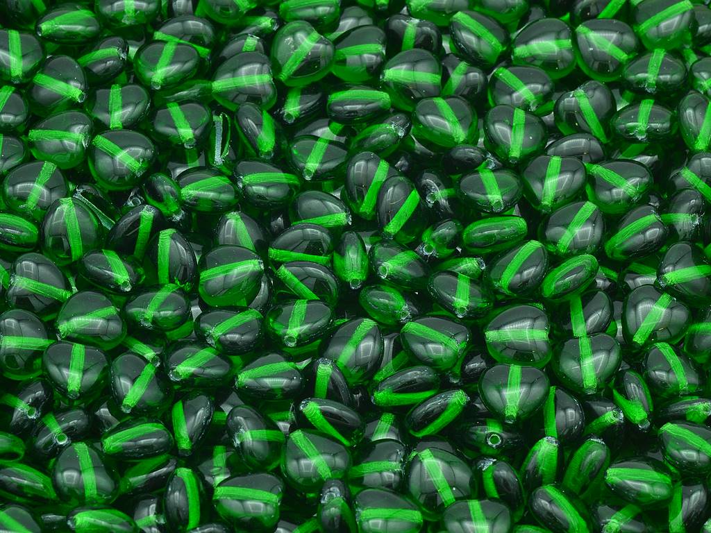 ハートビーズ、透明グリーン（50140）、ガラス、チェコ共和国